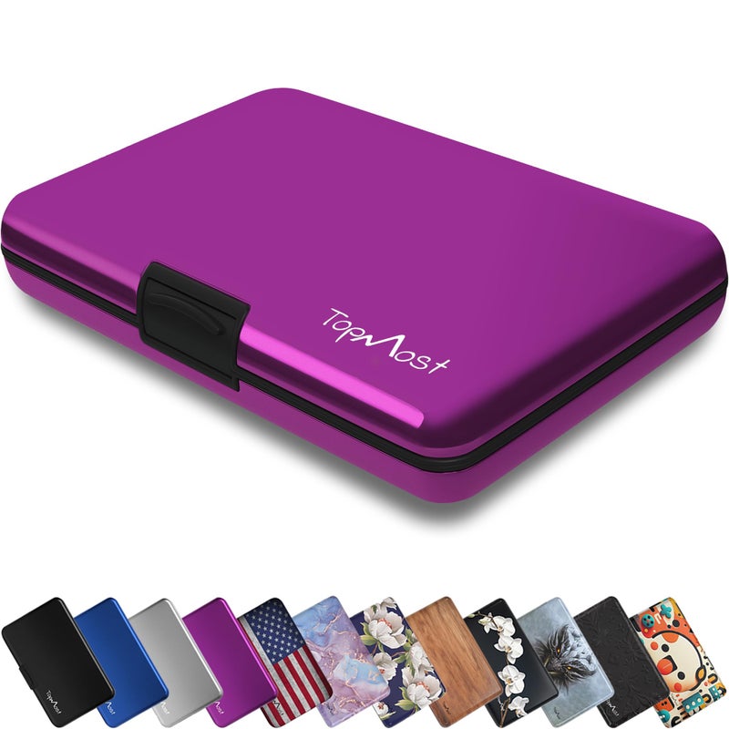 TopMost Aluminum Wallet, Card Case Wallet, Metal RFID Credit Card Holder for Men & Women, 6 Cotton Slots for 12 Cards And Bills, Rfd Protective (Purple) - Image 1